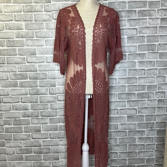 Rebellion Again dusty rose long kimono. Bohemian style. Lightweight. Size medium - Picture 1 of 14